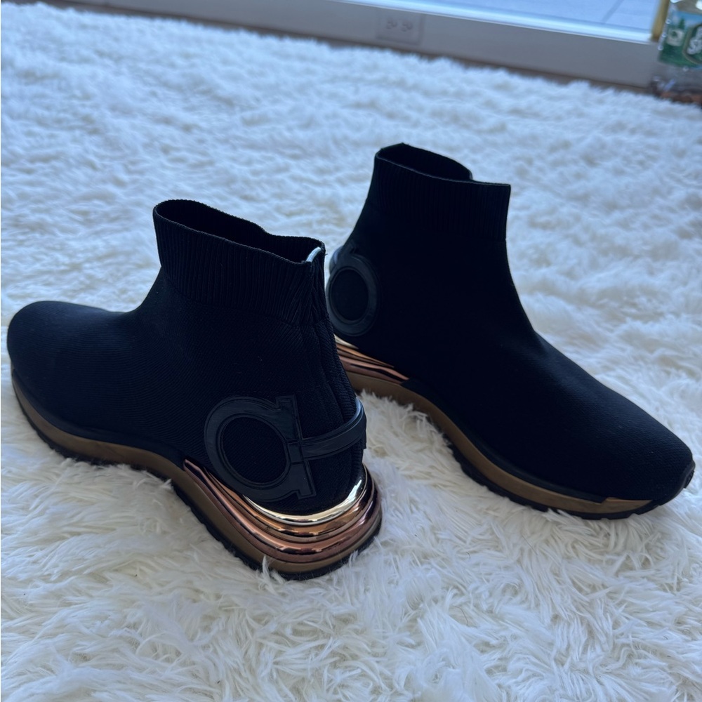 Salvatore Ferragamo Black Sneakers with Gold Detail